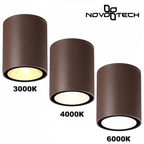 Потолочный светильник с переключ. цветовой температуры Novotech Tumbler 359536 коричневый LED 10W 100-240V 3000К\4000К\6000К (220V, круглые, IP65)