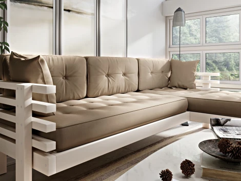 Диван Arsko Стоун Угловой беленый дуб светло-бежевый велюр