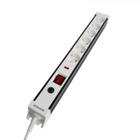 Сетевой фильтр 6-и местный с заземлением 3 метра (белый) Stekker Techno 50151