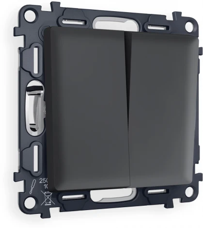 Комплект механизма Ambrella Volt 2-клавишного проходного выключателя ALFA MA903020 Графит мягкое касание QUANT