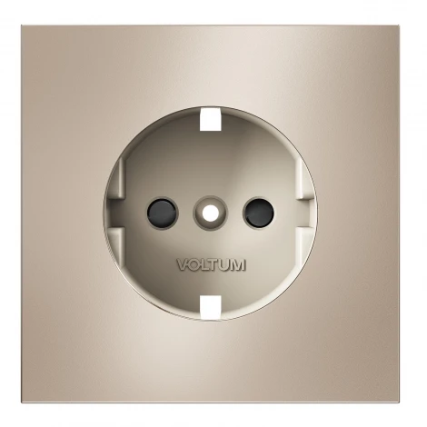 Накладка для розетки с заземлением и защитными шторками (платина) Voltum S70 Metal VLSM000710