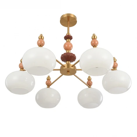 Потолочная люстра на штанге Lumion Piccolo 8425/6C бронза/белый/бежевый/коричневый, металл/керамика/стекло E27 6*60W 220V