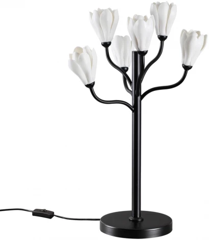 Настольная лампа Odeon Light Gardi 5090/6T черный матовый/белый/фарфор G4 LED 6*5W (220V, выключатель, цветы)