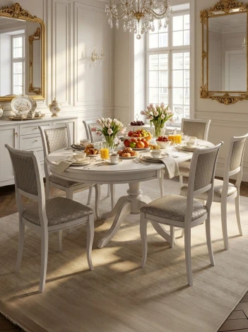 Стол обеденный Линне белый/серебро 90/130*90 Mebelik 009915