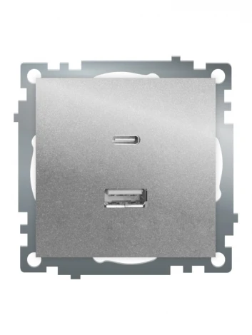 Розетка USB Type A+С (серебро) Stekker Катрин 50054