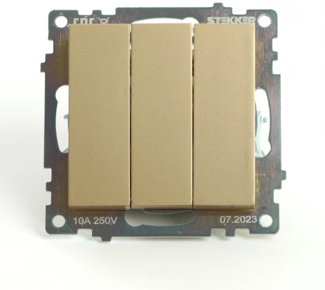 Выключатель трехклавишный (золото) Stekker Катрин 49219