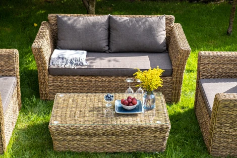 Лаунж-зона из искусственного ротанга (гиацинт), цвет соломенный 4SIS Капучино Сингл KSS2C2T-4-SET-TW