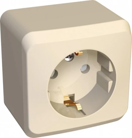 Розетка накладная с заземлением и шторками (кремовый) Systeme Electric Этюд PA16-004K