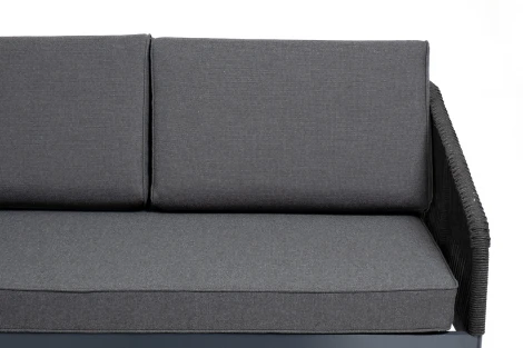 "Канны" диван модульный плетеный из роупа, каркас алюминий темно-серый (RAL7024), роуп темно-серый круглый, ткань темно-серая 4SIS арт.УТ-00004563