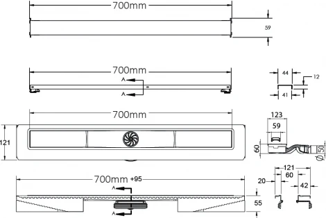 Душевой лоток Berges Wasserhaus C1 Norma 090138 70 см