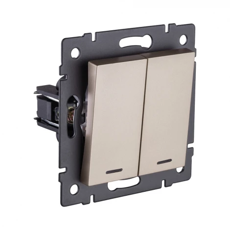 Выключатель 2-клавишный проходной 10А/250В с LED подсветкой, золотой Kollinger REA-S-010GD для Aspekt, Eleganz, Reflex