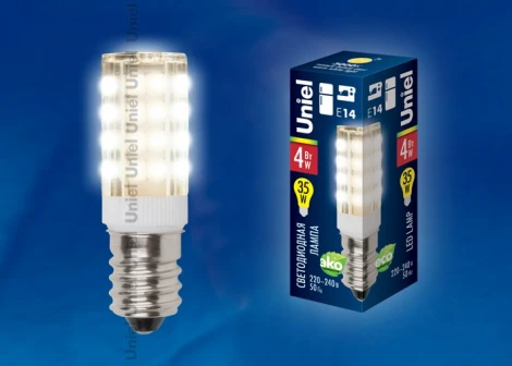 Лампочка светодиодная кукуруза прозрачная E14 4W Uniel LED-Y16-4W/WW/E14/CL PLZ04WH