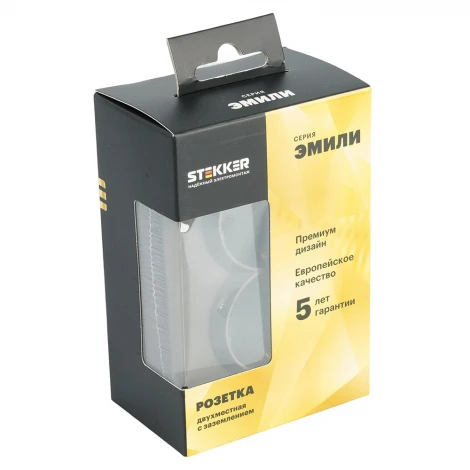 Розетка двойная с заземлением и шторками (антрацит, soft touch) Stekker Эмили 49934