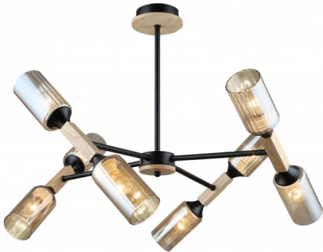 Потолочная люстра на штанге Imex MD.5495-8-S-BK+WOOD