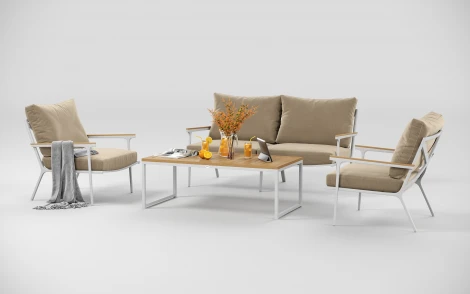 Комплект садовой мебели Gardenini Premium Calma (Алюминий,Тик,Ткань/Белый,Бежевый) арт.LPCLM.020200.S2