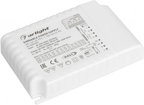 Блок питания ARJ-SP-40-PFC-1-10V-DALI2-PD (40W, 500-1050mA) (Arlight, IP20 Пластик, 5 лет) 025123(1)