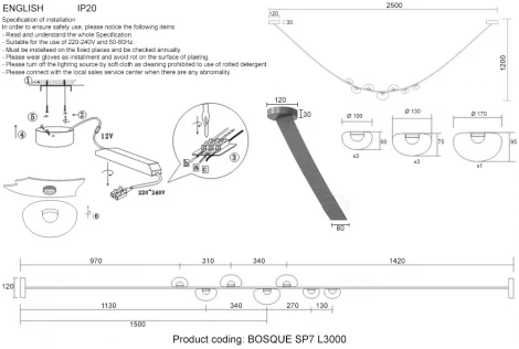 Подвесной светильник светодиодный BOSQUE SP7 L3000 BLACK/TRANSPARENT