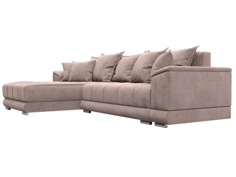 Диван угловой НордСтар левый угол (ДСП,Брус/Пластик/Велюр/Бежевый) Лига Диванов 127940L