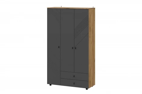 Шкаф трехстворчатый Арника с ящиками Байкал, Дуб Золотой, Графит