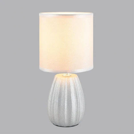 Настольная лампа Lumion Evana 8172/1T серебро/серый керамика/текстиль E14 1*40W 220V (выключатель, круглые)