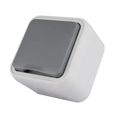 Розетка 1-я с защитной крышкой, 2К+З и шторками, накладная, цвет серый IP55 Donel W55 DIP18840