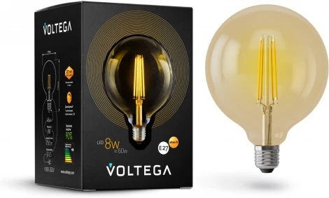Лампочка светодиодная E27 8 Вт 750 lm 2800K теплое желтое свечение диммируемая Voltega Loft LED 6838