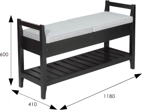 Скамья для прихожей Н с ящиком, ткань серый, каркас венге Mebelik арт.007591