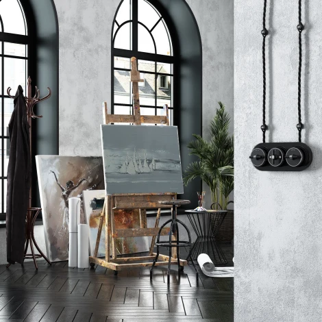 Переключатель / выключатель одноклавишный Vintage (черный матовый/хром) Werkel W5812051 (a055914)