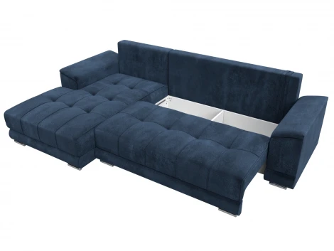 Диван угловой НордСтар левый угол (ДСП,Брус/Пластик/Велюр/Синий) Лига Диванов 127941L