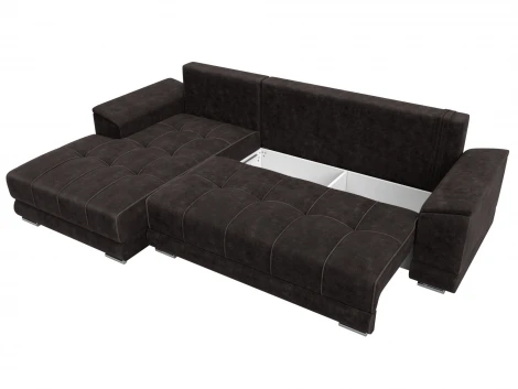 Диван угловой НордСтар левый угол (ДСП,Брус/Пластик/Велюр/Коричневый) Лига Диванов 127938L