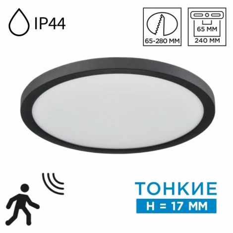 Потолочный светильник Sonex Nebula Black 7788/24L пластик/белый/черный LED 24Вт 3000/4000/6500К CCT/датчик движения