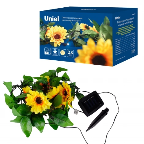 Садовая гирлянда на солнечной батарее «Подсолнухи». 24 светодиода, 1*АА Ni-Mh аккумулятор в/к. IP44 Uniel USL-S-138/PT2300 SUNFLOWERS