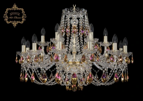Подвесная люстра с хрустальными подвесками Art Classic 11.21 11.21.12+6.300.Gd.Sp.K777 (220V, на цепи, подсвечник, свеча)