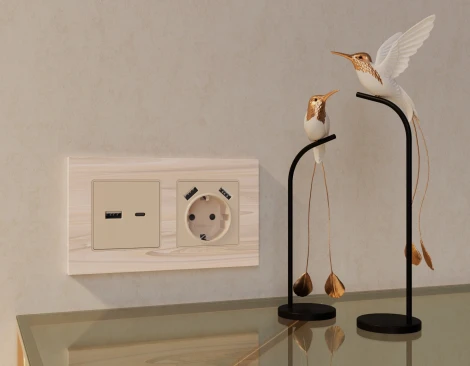 Лицевая панель Ambrella Volt ALFA (Бежевый матовый) для розетки 2USB A+C QUANT AP3310