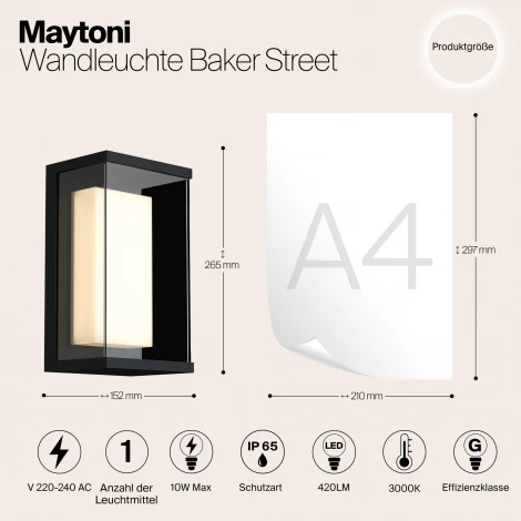 Настенный светильник уличный Maytoni Baker Street O021WL-L10B4K (LED, 220V, IP65)