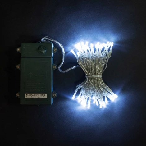 Гирлянда Нить на Батарейках с Таймером 10м Белая, 100 LED, Провод Прозрачный Силикон, IP65