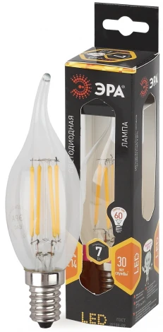 Лампочка светодиодная филаментная E14 7W ЭРА F-LED BXS-7W-827-E14