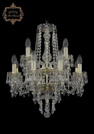 Подвесная люстра Art Classic 11.23 11.23.8+4.165.2d.Gd.Dr (220V, хрусталь, на цепи, подсвечник, свеча)