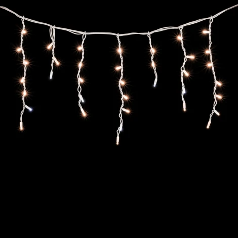 Гирлянда Бахрома 3,1 x 0,5 м Экстра Тепло-Белая с Мерцанием Белого Диода 220В, 120 LED, Провод Белый Каучук, IP65