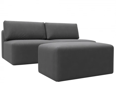 Диван прямой модульный с пуфом Лига-060 НПБ (ЛДСП,Брус,Фанера/Пластик/Замша/Серый) Лига Диванов 129667