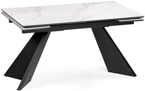 Керамический стол Woodville Ливи 140х80х78 белый мрамор / черный 532400