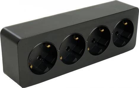 Розетка 4-х местная с заземлением (черный матовый) Stekker София 49506