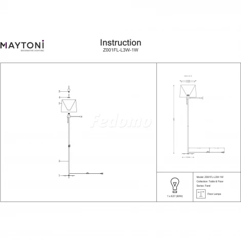 Торшер для чтения Maytoni Farel Z001FL-L3W-1W (220V, выключатель, куб)