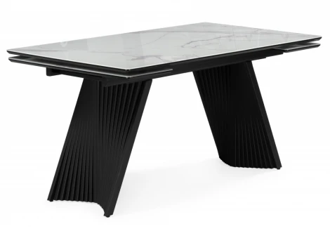 Кухонный стол Notta Вейв 140(200)х80 кристл белый мрамор / черный