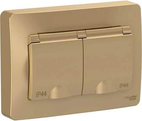 Розетка встраиваемая двойная с заземлением, шторками и крышкой (титан) IP44 Systeme Electric Blanca BLNRS441124