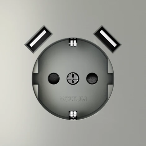 Розетка с заземлением, шторками и USBх2 (сталь) Voltum S70 VLS040405