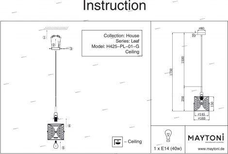Подвесной светильник Maytoni Leaf H425-PL-01-G