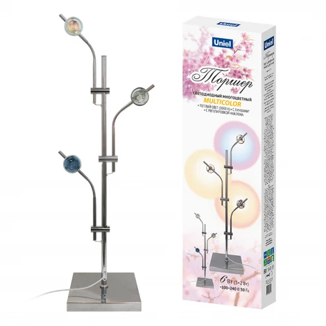 Торшер светодиодный, c регулировкой наклона, с линзами, сменные светофильтры в/к Uniel ULM-T640 3x2W/3000K CHROME MULTICOLOR