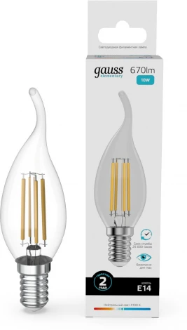 Лампочка светодиодная филаментная Gauss Filament Elementary 42120 Свеча на ветру 10W 670lm 4100К Е14 LED