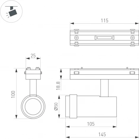 светильник магнитный MAG-VIBE-SPOT-ZOOM-R47-10W Day4000 (BK, 20-55 deg, 48V) (Arlight, IP20 Металл) 044482